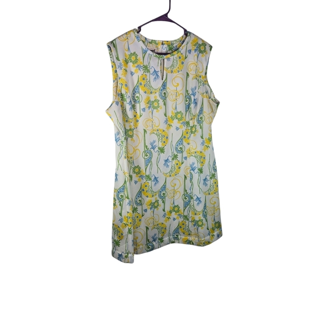 Vtg 60s Sleeveless Poly Knit Floral Cottagecore Shift Dress
